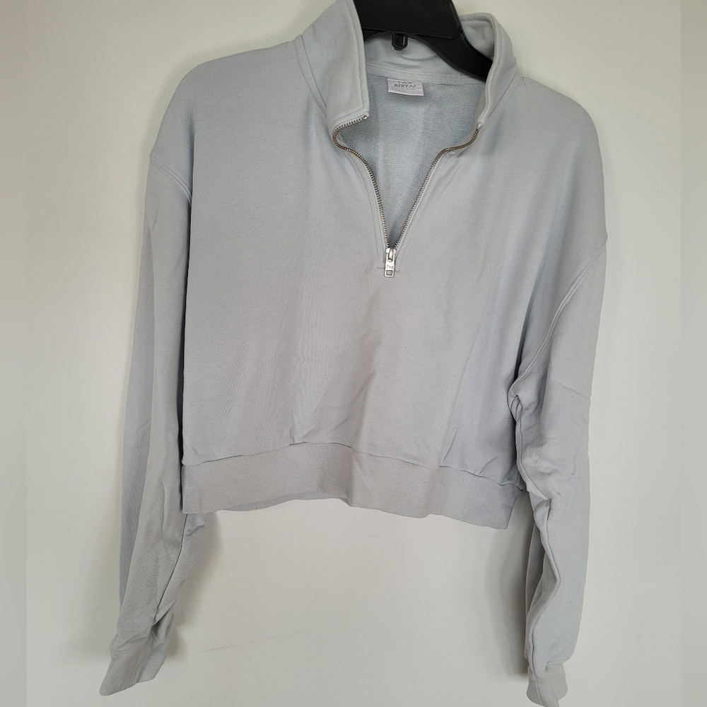 TNA AiryAF Fleece Quarter Zip Light Blue Cropped Sweater size large